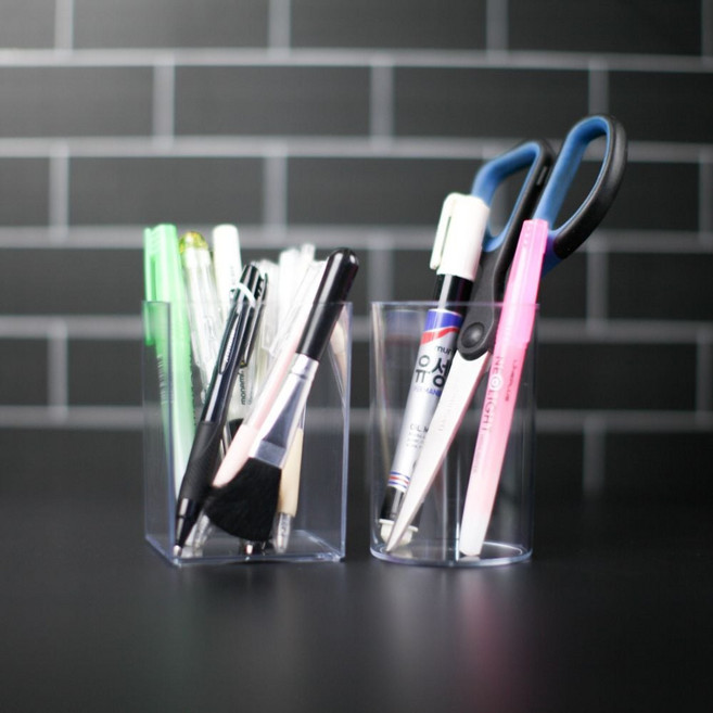 투명 아크릴 연필 볼펜 화장브러쉬 꽂이 byd+19866PY, 정사각형