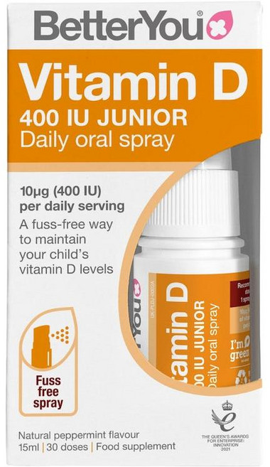 영국 베러유 BetterYou Vitamin D 비타민D 400 IU 쥬니어 데일리 액상 스프레이, 3개, 15ml