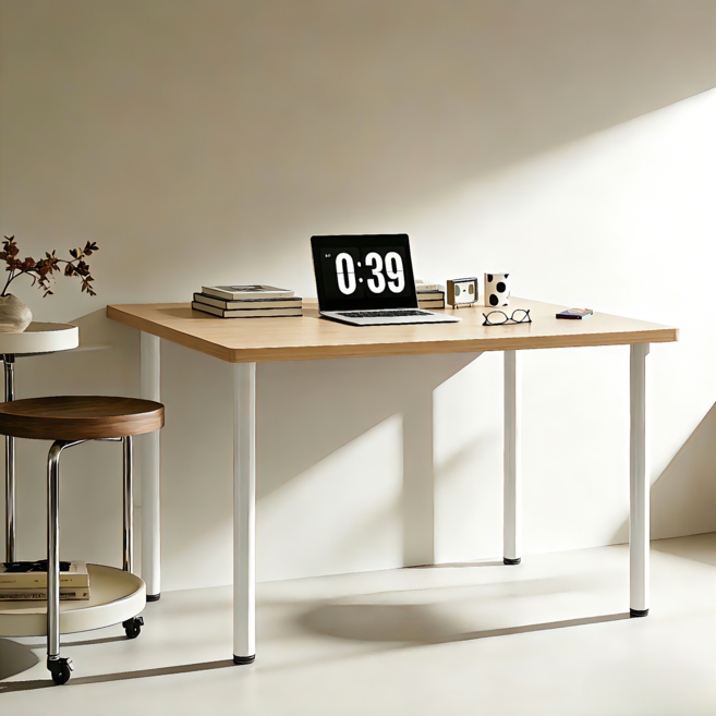 Unihome 무선충전형 튼튼한 사무용 컴퓨터 책상, 원목색