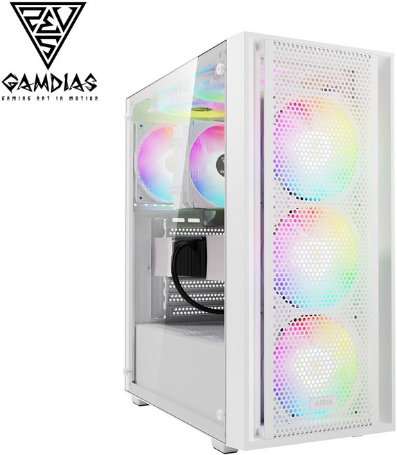 GAMDIAS AURA GC2 ELITE ARGB 機殼，電競透側電腦機箱，支援ARGB燈效同步, 1個, 白色