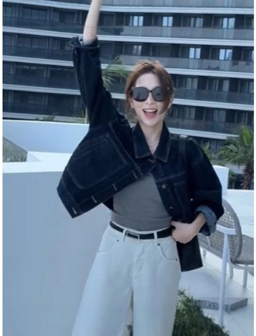 復古工裝設計感短款牛仔外套
