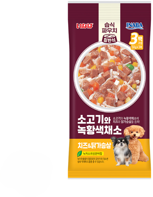 이나바 강아지 소고기와 녹황색채소 파우치 일반식 QDR-114, 혼합맛(닭가슴살/소고기/치즈), 150g, 6개