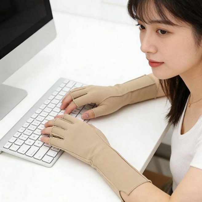 손가락 압박 장갑 피트니스 일상용 반장갑 손목 보호 장갑 관절 남성 여성 부드러운 컴퓨터 활동 야외, 브라운