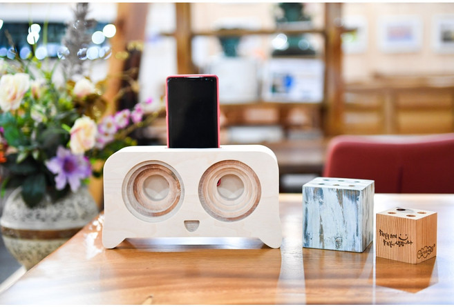 무전력 캠핑 원목 2구 우드스피커 DIY가구 인테리어소품 반제품 놀이교육(스마일)