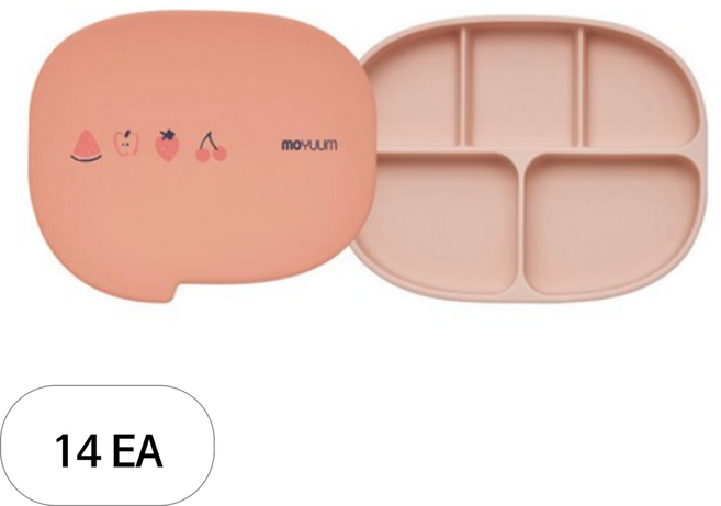 모윰 유아용 실리콘 초강력 5구 디자인 흡착식판, 14세트, 후르츠