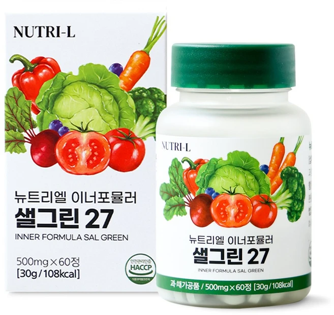 뉴트리엘 이너포뮬러 샐그린 27 식전야채 고농축 식이섬유 유산균 샐러드, 1개, 60정 - 쿠팡