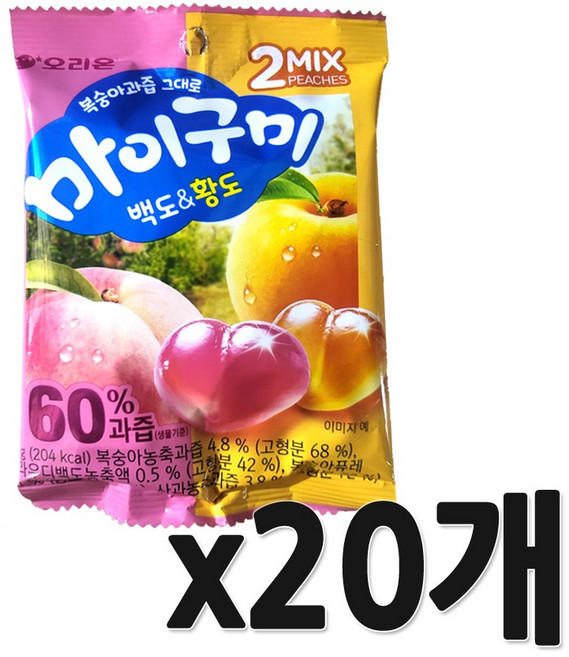 마이구미 복숭아과즙 그대로 백도황도, 20개, 66g