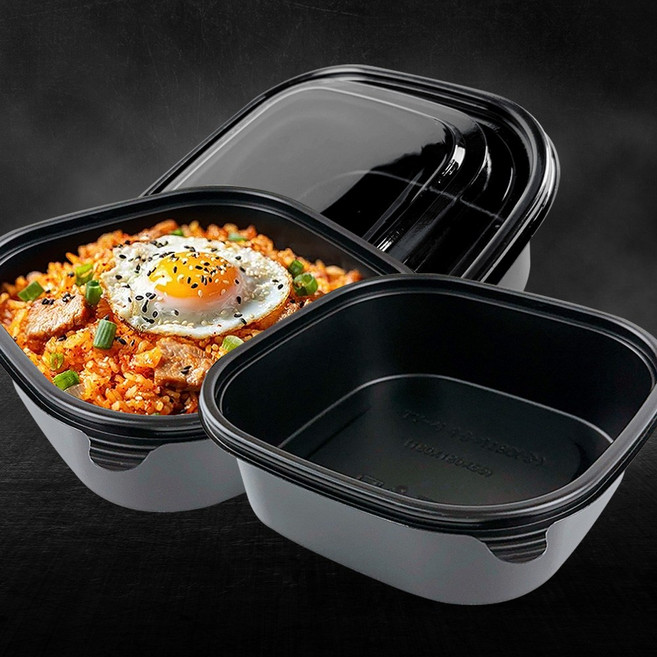 180 사각용기 샐러드 도시락 검정 소 PET 뚜껑, 50세트, 1개