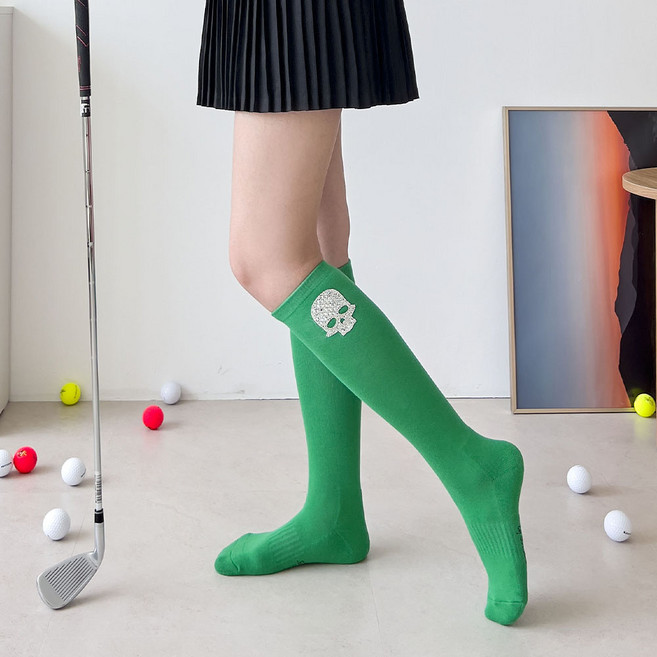 두꺼운 쿠션 해골 골프니삭스 스포츠전용 푹신한 파일 여자 여성 골프 양말 니삭스, 그린