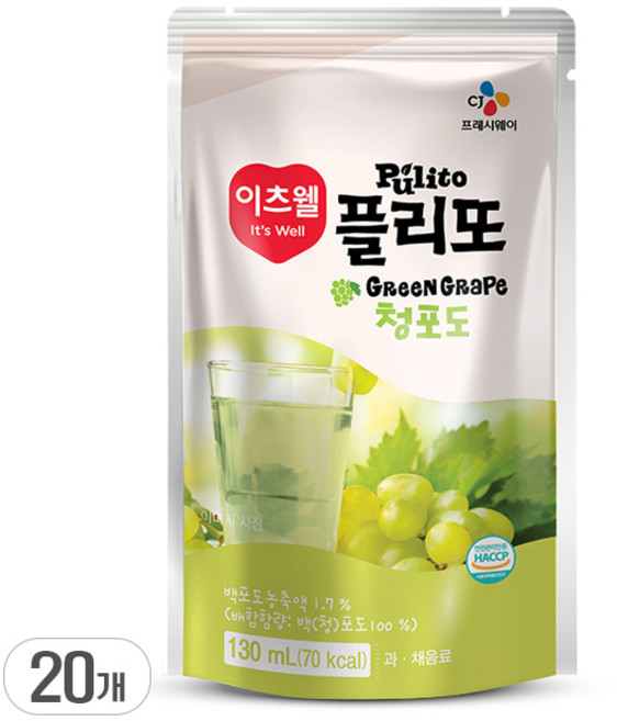이츠웰 플리또주스 청포도, 130ml, 20개