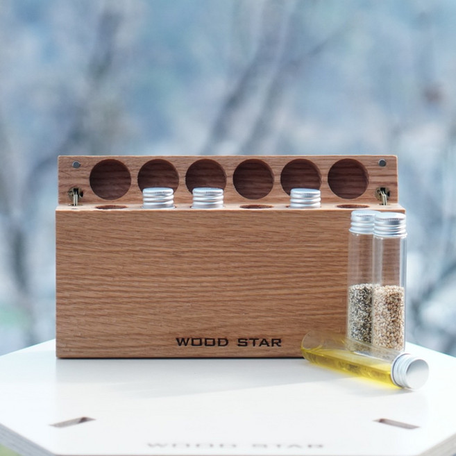 우드스타 감성 캠핑 휴대용 원목 양념통 우드 대형 6구 조미료통 캠핑용 여행용 글램핑, 1개