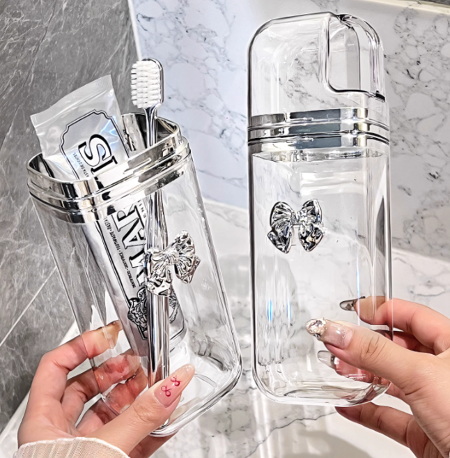 하루템 휴대용 칫솔 치약 케이스 여행용 칫솔 치약 케이스 위생, 1개, 리본(투명)