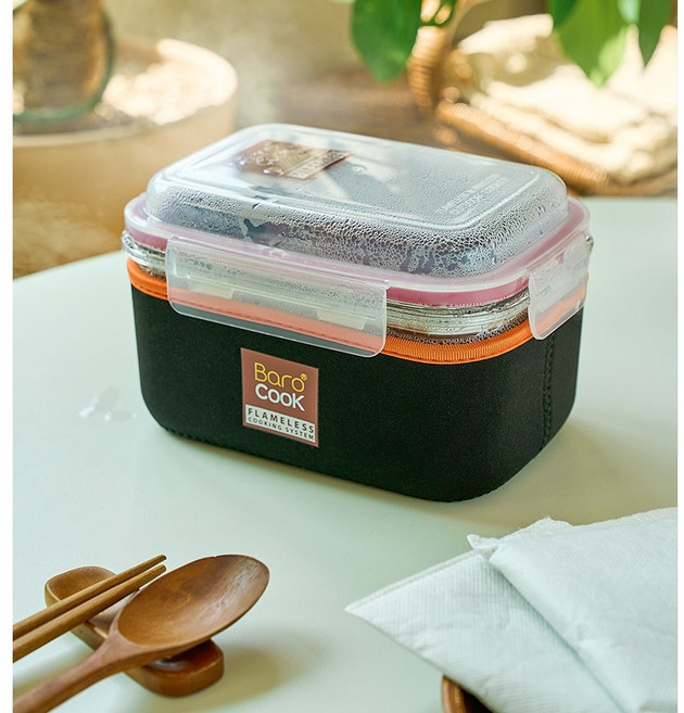 Barocook 다목적 사각용기 850ml 투명 170 x 110 x 110 mm 네오플렌커버 발열팩 50g, 혼합색상, 1개