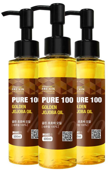 프리킨 퓨어100 골든 호호바오일 비정제 냉압착 유기농, 3개, 100ml