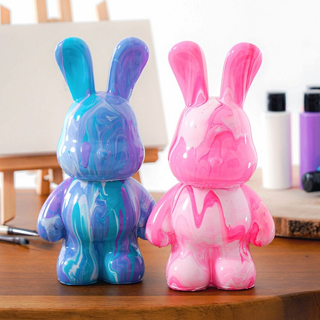 민화샵 푸어링 아트토이 DIY 푸어링아트 플루이드베어 아크릴물감세트 데코아트 토끼핑크 유니콘 저금통 만들기재료 꾸미기재료 미술 물감놀이, 푸어링 아트토이 DIY-유니콘핑크