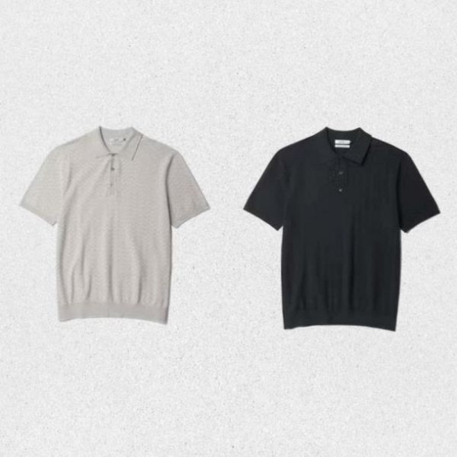 매장정품 올젠 OLZEN Cool Touch 오가닉 프리미엄 변형 꽈배기 반팔코튼 카라니트형 티셔츠 ET1303 1455719