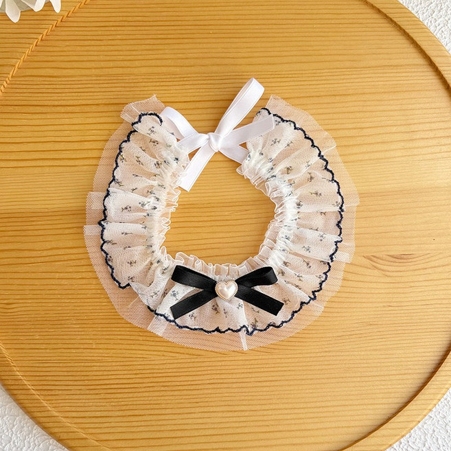 강아지 레이스 케이프 프릴 스카프 리본 반다나, 블랙, 1개