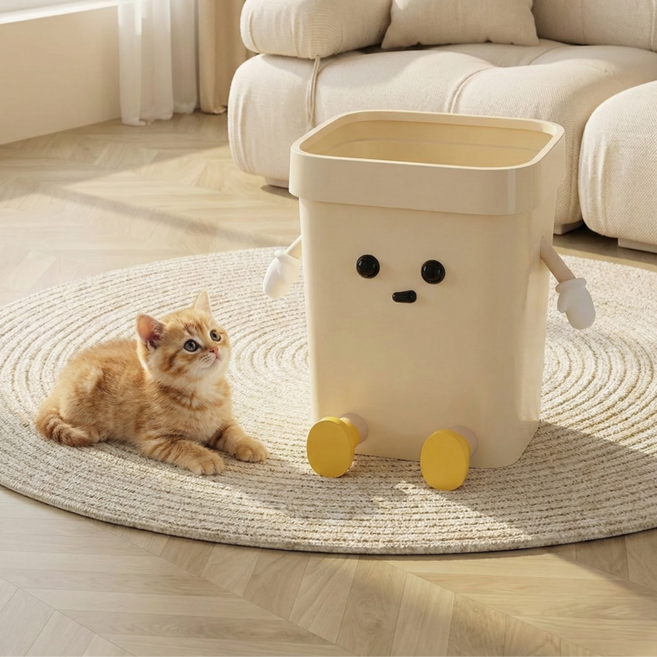 공간을 살리는 인테리어 쓰레기통 멍통이 12L 휴지통 10리터, 크림