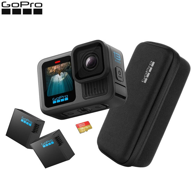 고프로 히어로13 블랙 액션캠 번들 Endura 배터리 2개 128GB 마이크로SD카드 휴대용케이스 포함 CHDCB-131-RT (관부가세포함_미국정품)