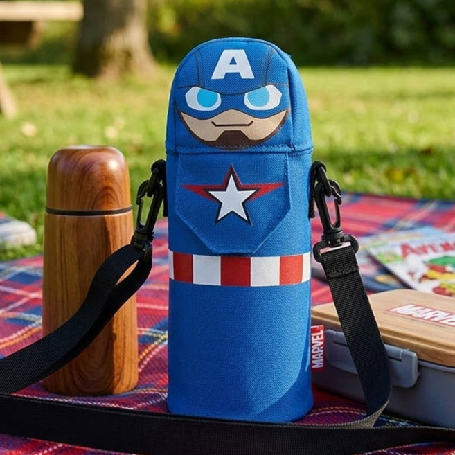 캡틴아메리카 어린이집 유치원 필수템 마블 캐릭터 물통 가방 보온보냉 텀블러 케이스, 1개, 블루