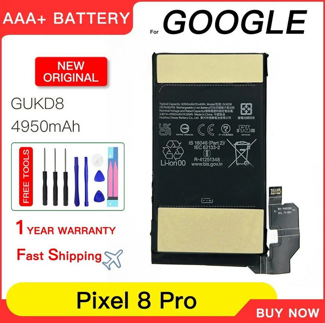 호환 충전식 배터리도구 HTC 구글 픽셀 8 GUKD8 프로 GS35E 교체, 02 GUKD8 Pixel 8 Pro, 1개