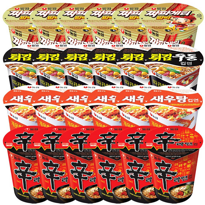 농심 신라면 6개 65g + 새우탕 6개 67g + 튀김우동 6개 62g + 짜파게티범벅 6개 70g, 1박스
