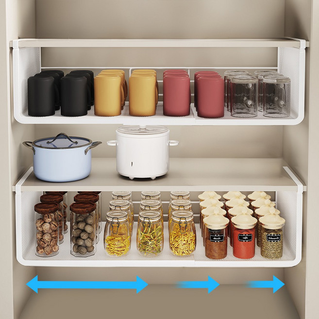 1+1 워촹스 캐비닛 아래 수납 선반 길이조절 선반 (36cm-60cm) 철제, 화이트, 2개