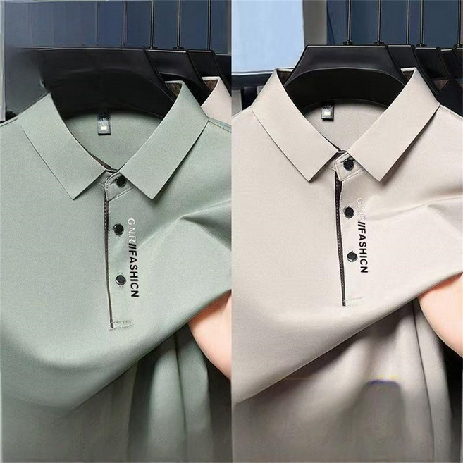 Vezri 1+1 남성 비즈니스 폴로셔츠 여름 아이스 실크 쿨링 티셔츠 심플 솔리드 컬러 캐주얼 정장 루즈핏 상의 Bff