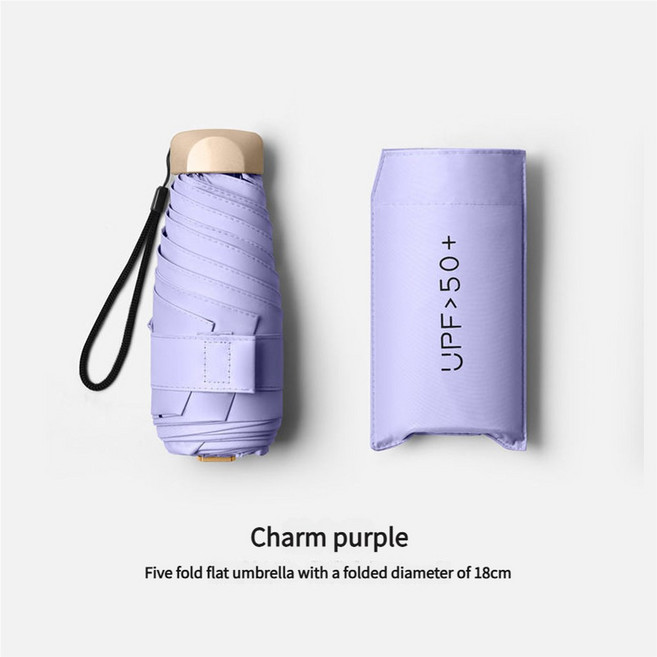 55% 미니 태양 우산 작은 포켓 비 비닐 접이식 UV 자외선 보호 그늘 파라솔 캡슐, Charm purple