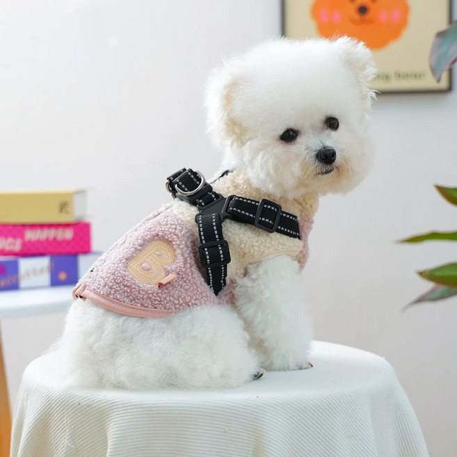 강아지 옷 강아지 하네스옷 테디 포근 패딩 조끼, 핑크, 1개