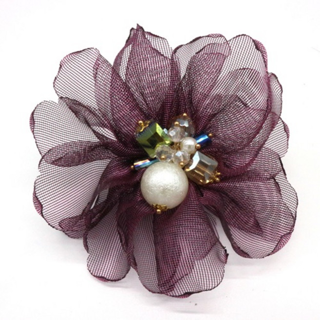 6CM 양배추망사 비즈 코사지(KC) 명품 핸드메이드(손바느질) 패션브로치/사은품 증정, 09곤색