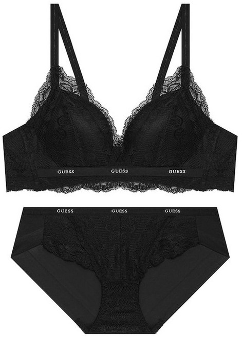 [매장정품] 게스 GUESS UNDERWEAR 볼륨 메이커 레이스 노와이어 브라팬티세트 - 블랙