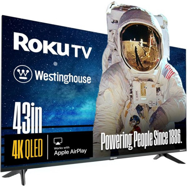 웨스팅하우스 Roku TV 50인치 스마트 4K UHD 텔레비전 와이파이 연결 및 모바일 앱 지원 평면 화면 블루투스 애플 에어플레이 알렉사 구글 어시스턴트 호환, 43 Inch - QLED