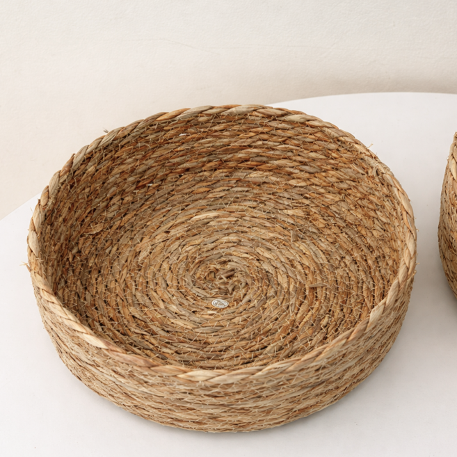 천연 수초 원형 수납 바구니 바스켓 브라운 9CM 10.5CM, 1개, 짙은 브라운
