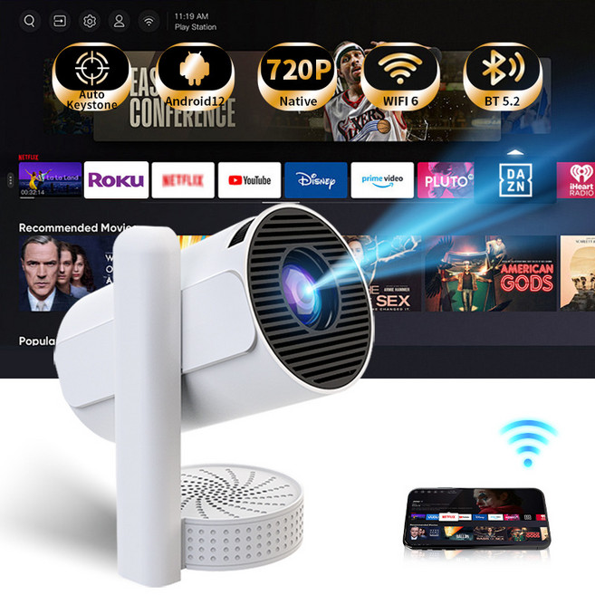 PYHO 720P 빔프로젝터 스마트 초소형 미러링 초고화질 지원아이폰안드로이드 가정용, Z11