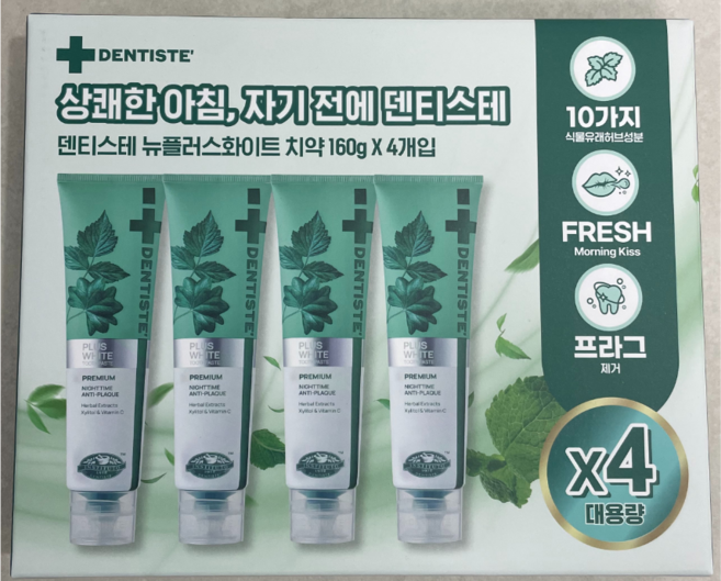 덴티스테 뉴플러스 화이트 치약, 160g, 4개