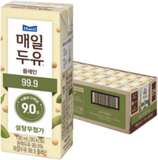 매일두유 99.9 플레인 저당두유 190ml 24팩 식물성단백질 건강음료, 24개