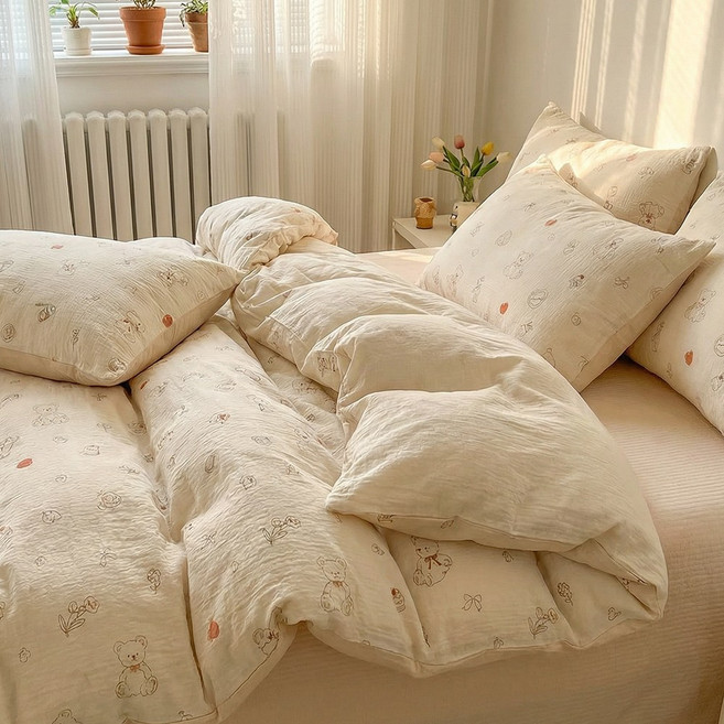 포근달 부드러운 목면 이불 리본 캐릭터 고밀도 먼지없는 차렵이불 극세사 사계절 이불
