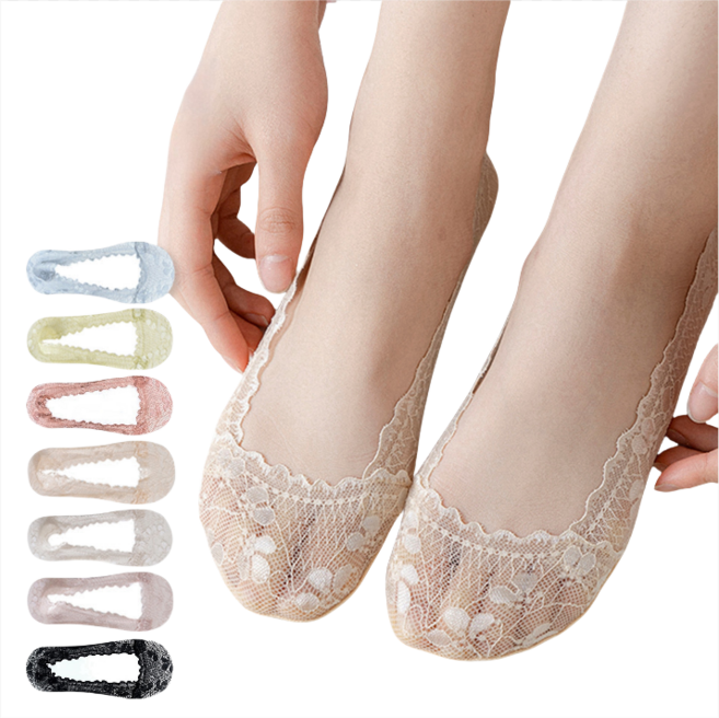 여성용 절대 벗겨지지 않는 앞코보강 레이스 덧신 7켤레 세트