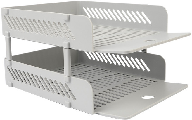 2단 서류받침 트레이 책상수납함 서류정리함 다용도정리함 데스크테리어 문서보존상자, 2단 쿨그레이