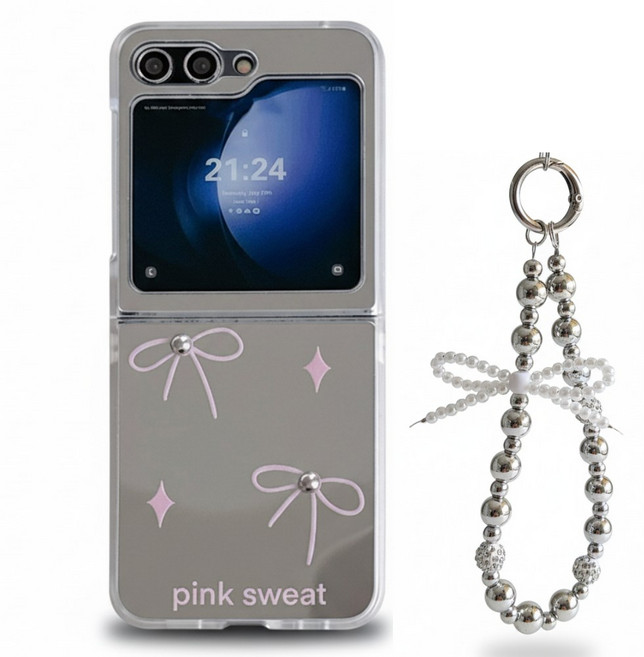 바바준 Z플립 4 5 6 7 핑크 스웨트 미러 케이스 오늘도 나를 더 반짝이게