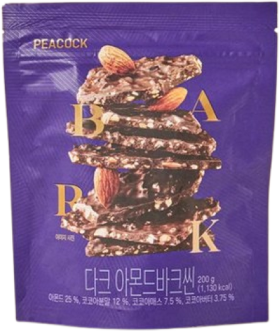 피코크 리얼다크초콜릿 아몬드 바크씬, 200g, 2개