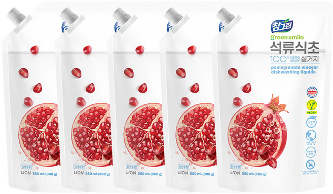 참그린 석류식초 설거지 주방세제, 900ml, 5개