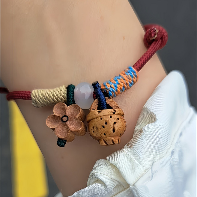 구미호 행운 재물운 연애운 액막이 삼재 복숭아나무 남녀공용 레드 매듭 부적 옥 팔찌