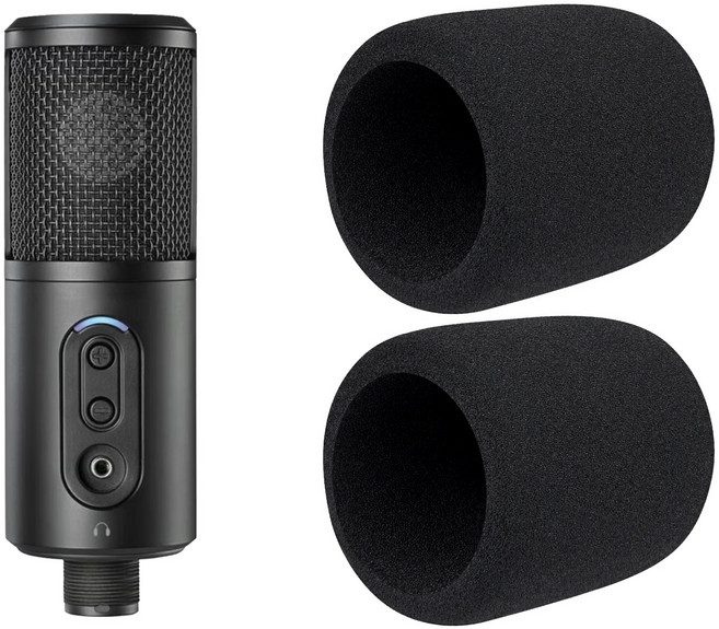 SOULWIT 마이크 팝 필터-호환 오디오테크니카 ATH ATR2500X-USB 카디오이드 콘덴서용 마이크 커버 윈드스크린 폼, 2개, Black