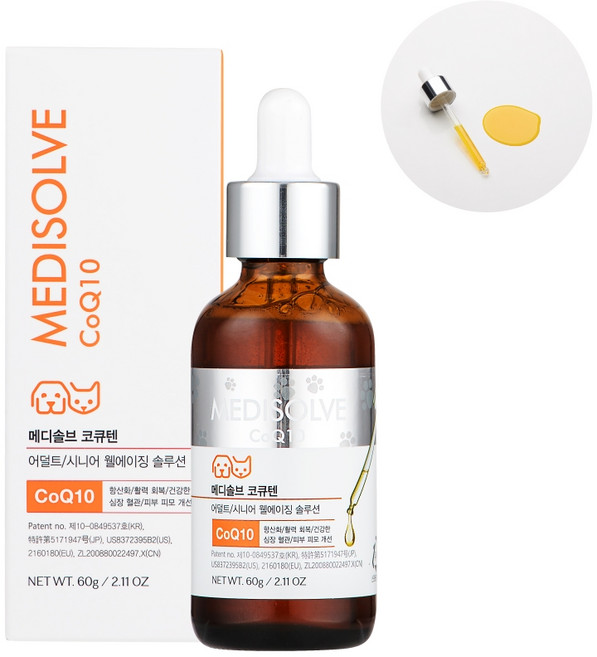 메디솔브 코큐텐 60g 강아지 고양이 영양제 액상 종합 면역 심장 기관지 기침, 1개, 호흡기/기관지, 120회분