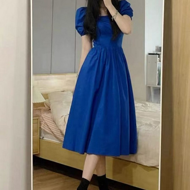 JoYouth 코발트블루원피스 바캉스룩 파란색 롱 드레스 신혼여행 가을 동남아 반팔 휴가 빅사이즈 여름