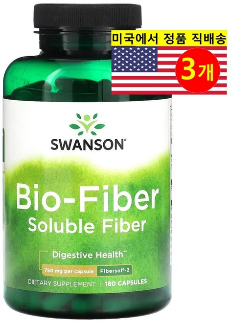 Swanson 바이오 화이버 750mg Bio-Fiber, 3개, 180정 - 쿠팡