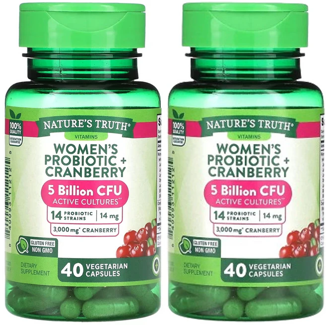 네춰스 트르스 여성용 프로바이오틱스 + 크랜베리 식물성 캡슐 40정, 2팩 - 쿠팡