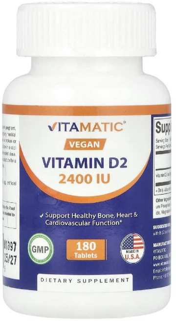 바이타매틱 비건 비타민D2 2400IU Vegan Vitamin D2 타블렛 180정, 1개 - 쿠팡